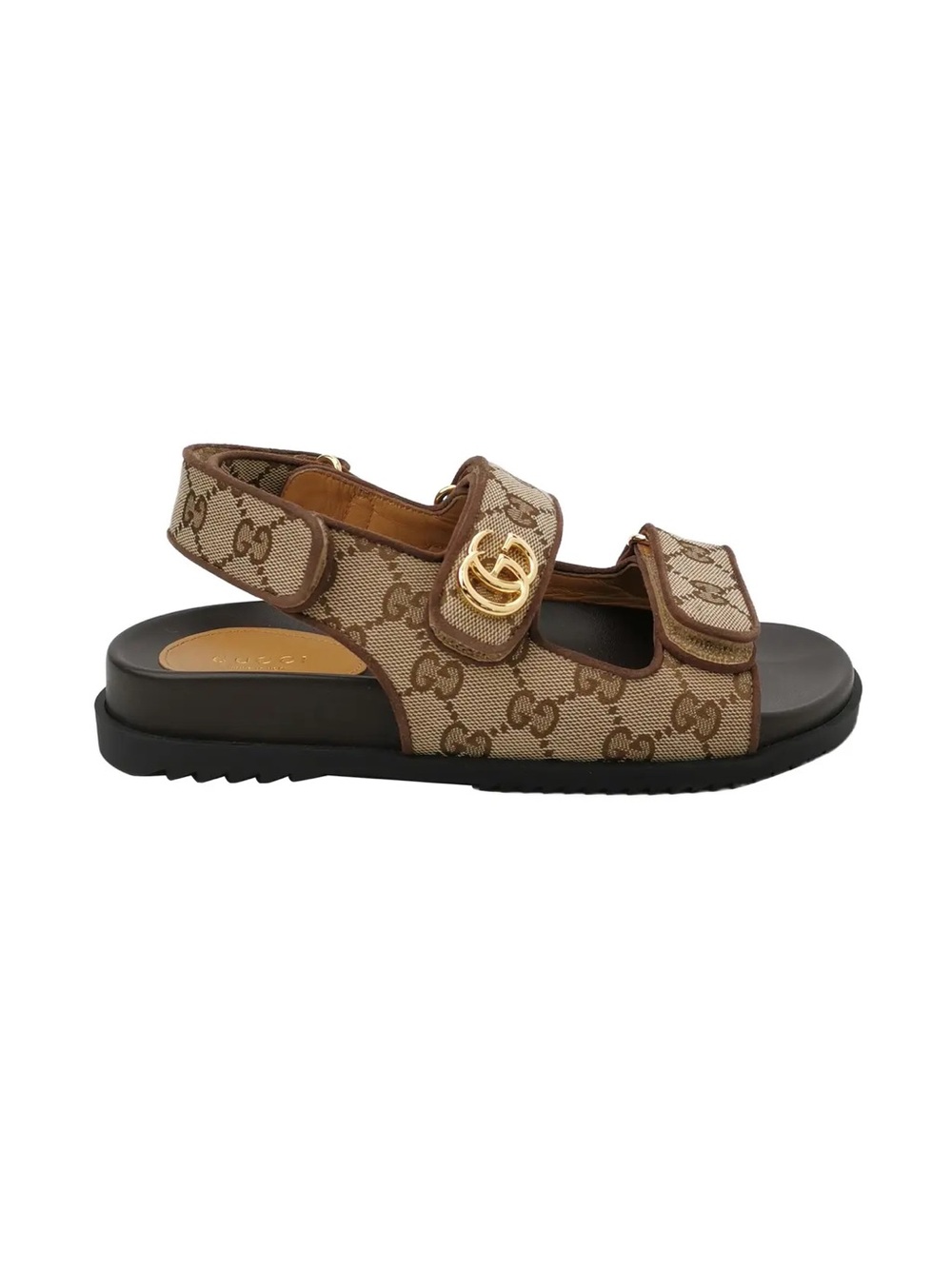 Gucci Beige & Brown GG Canvas Double-G Velcro Sandals